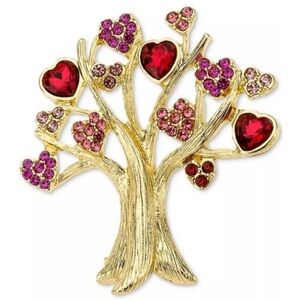 Holiday Lane Women’s Gold Tone Multi Colored Crystal Heart Tree Brooch Pin NEW